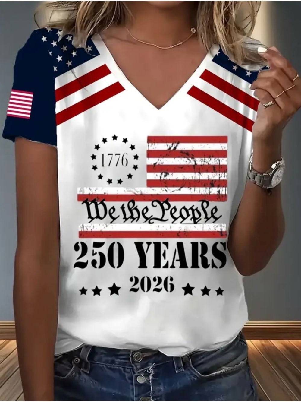 Unlisted White, Red & Blue 'We the People' V-Neck Tee